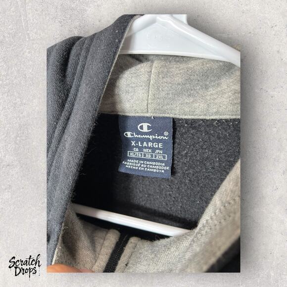 Champion Hoodie XL Black Half-Zip Logo Tape Kangaroo Pocket Athletic Wear Hoodie - Picture 4 of 4